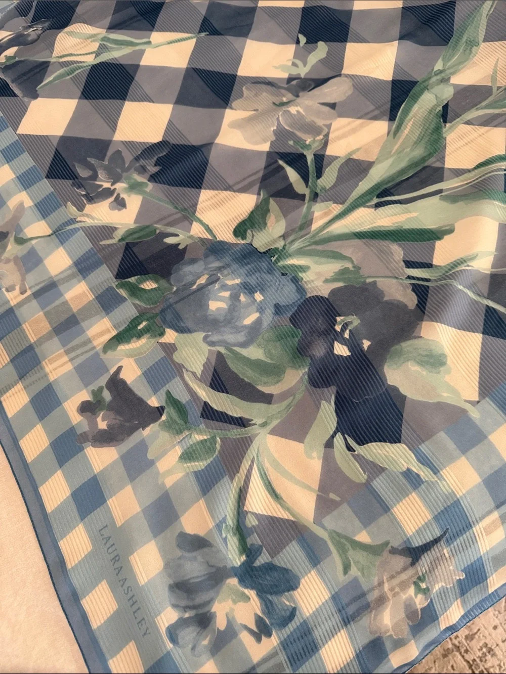 Laura Ashley Blue Floral & Gingham Scarf